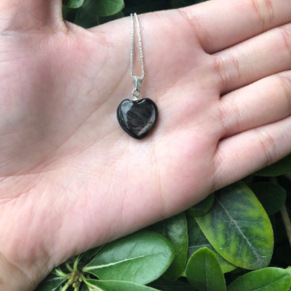 Hypersthene Sterling Silver Heart Pendant with 16" Box Chain, Hypersthene Heart - Picture 3 of 6